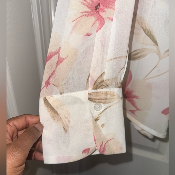 Sheer Floral Shirt - Ivory/Combo - Size Large - Picture 9 of 11